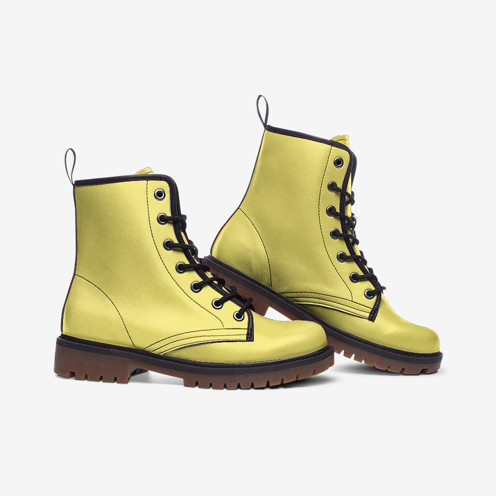 Vegan Leather Combat Boot in Butter Yellow