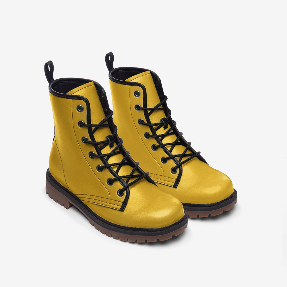 Vegan Leather Combat Boot in Gold Tooth