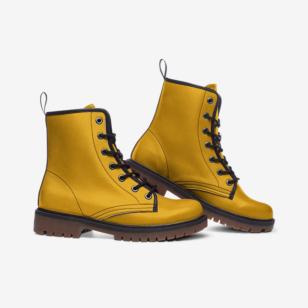 Vegan Leather Combat Boot in Gold Tooth