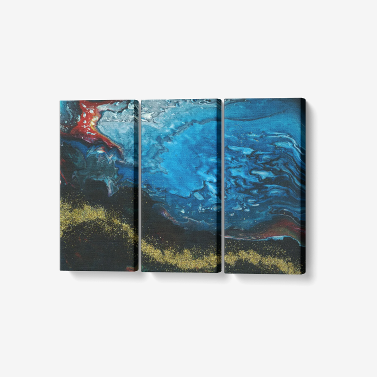 Gold Stream Splash 3 Piece Canvas Wall Art for Living Room - Framed Ready to Hang 3x8"x18"