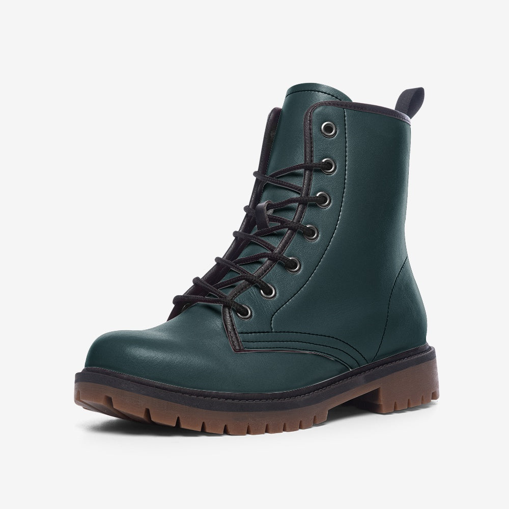 Vegan Leather Combat Boot in Sea Green