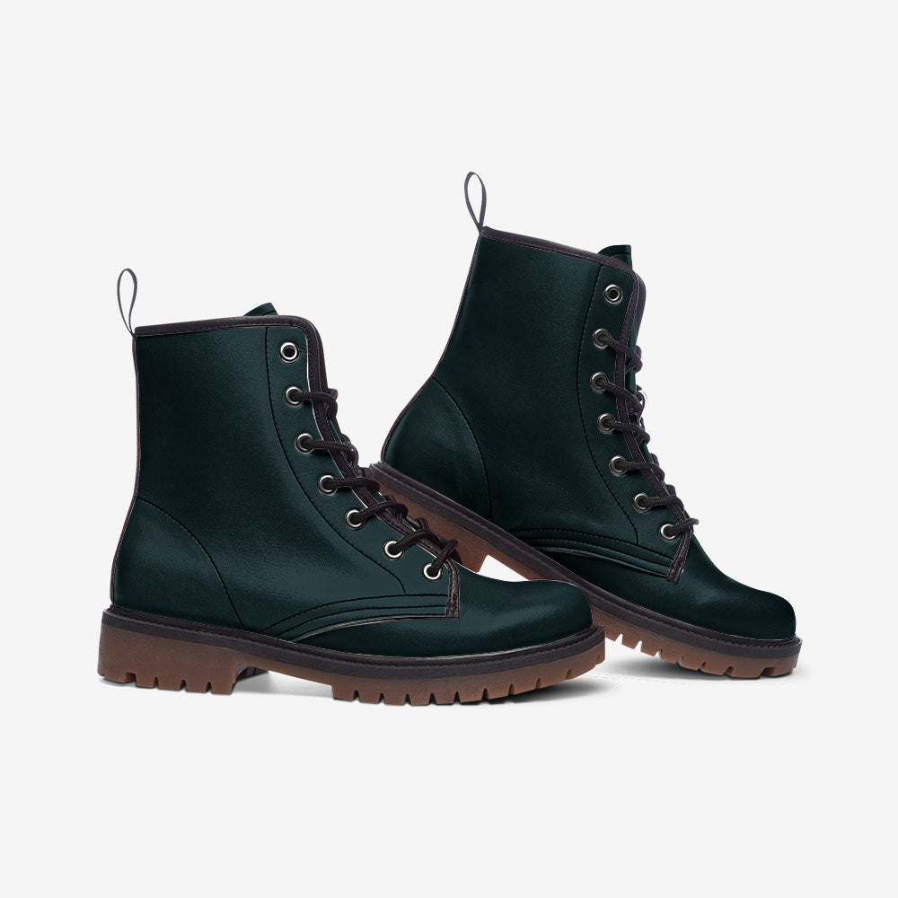 Vegan Leather Combat Boot in Sea Green