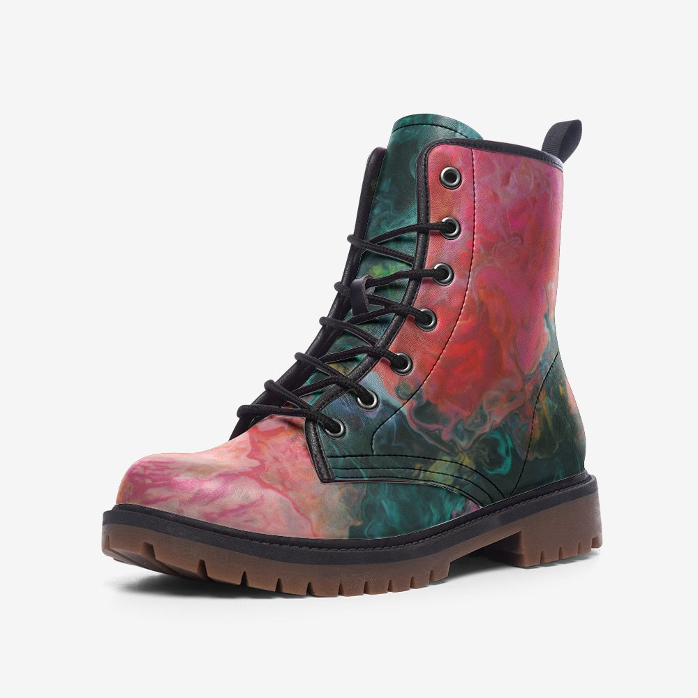 Vegan Leather Combat Boot in Feel the Borboleta