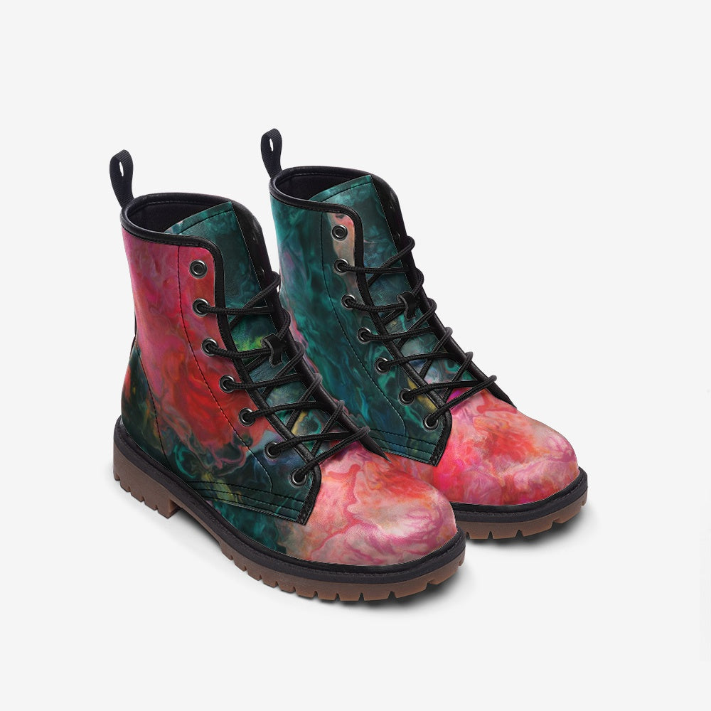 Vegan Leather Combat Boot in Feel the Borboleta