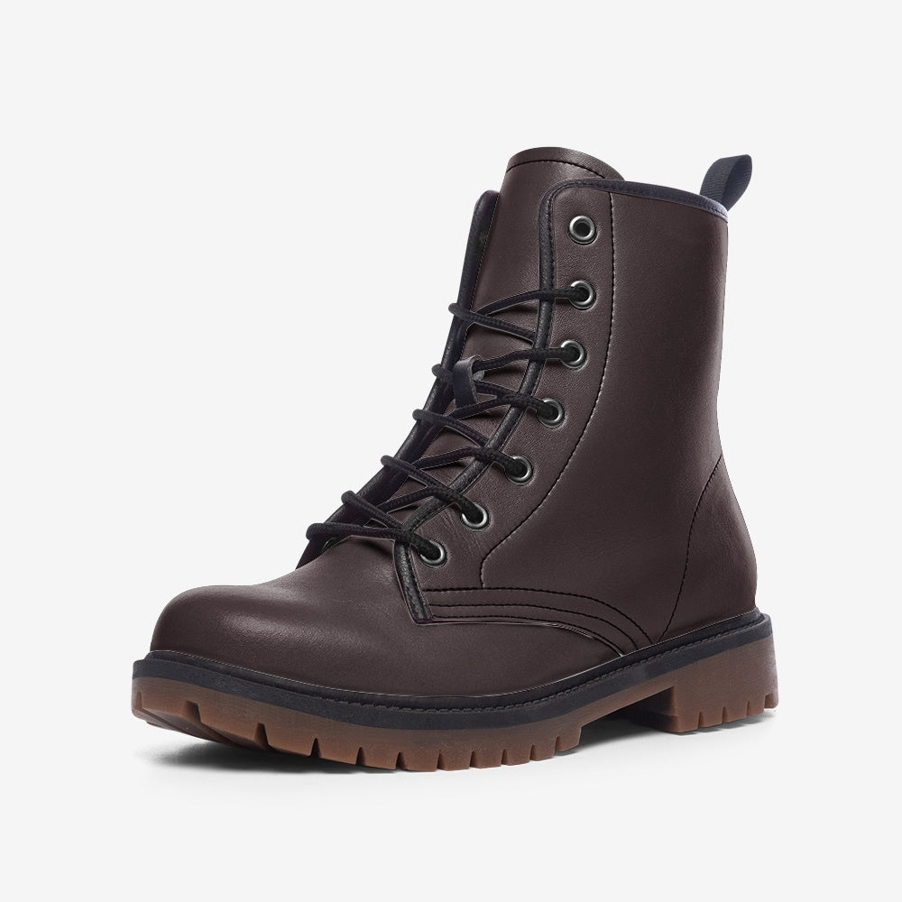 Vegan Leather Combat Boot in Chocolate Brown