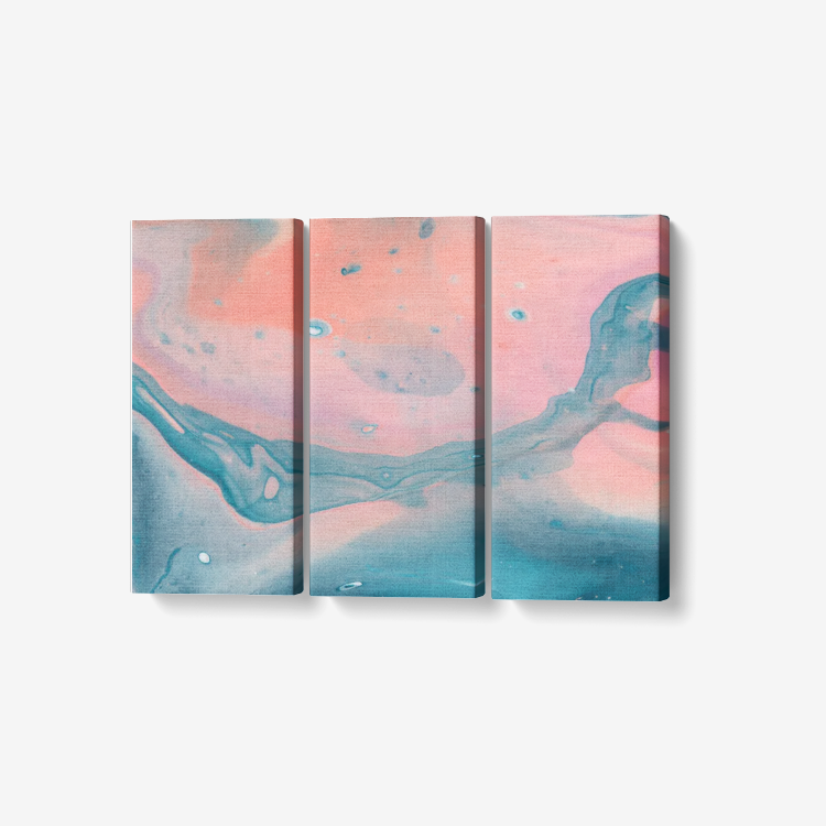 Proud Brigid Pink and Blue Acrylic Pour 3 Piece Canvas Wall Art for Living Room - Framed Ready to Hang 3x8"x18"