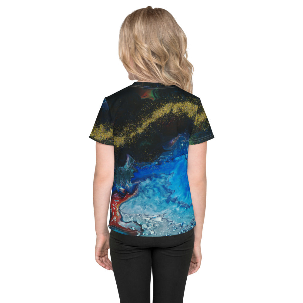 Gender Neutral Kids' Crew Neck T-Shirt in Gold Stream
