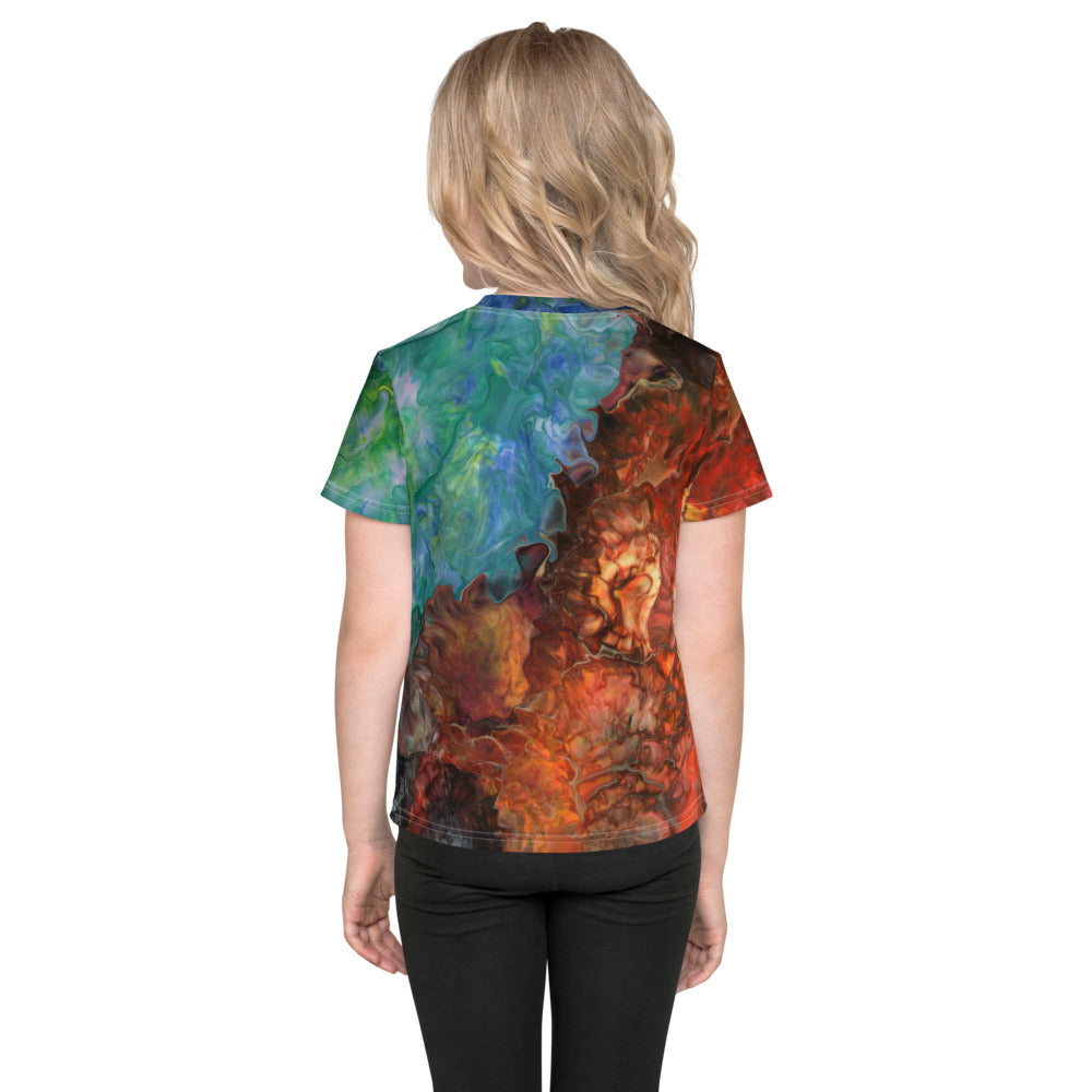 Gender Neutral Kids' Crew Neck T-Shirt in Aura Splash