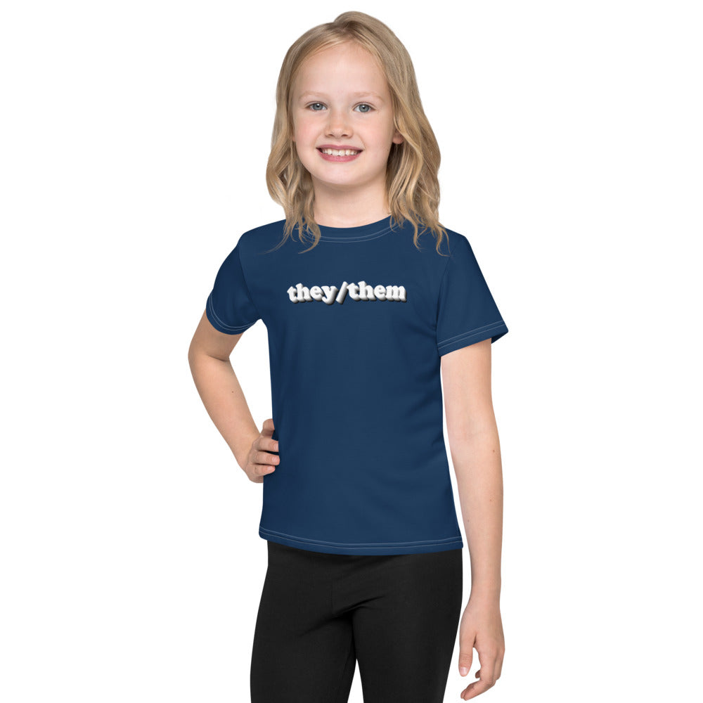 Option 2 - They/Them Gender Inclusive Kids Crew Neck T-Shirt in (In the) Navy