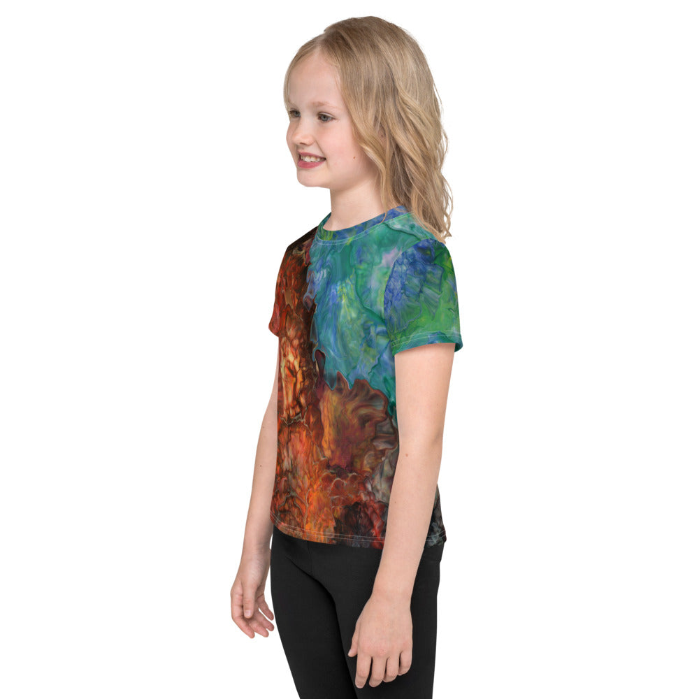 Gender Neutral Kids' Crew Neck T-Shirt in Aura Splash