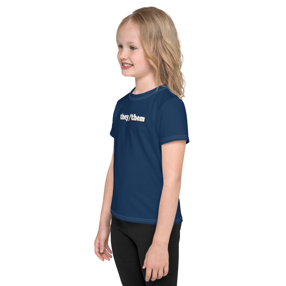 Option 2 - They/Them Gender Inclusive Kids Crew Neck T-Shirt in (In the) Navy