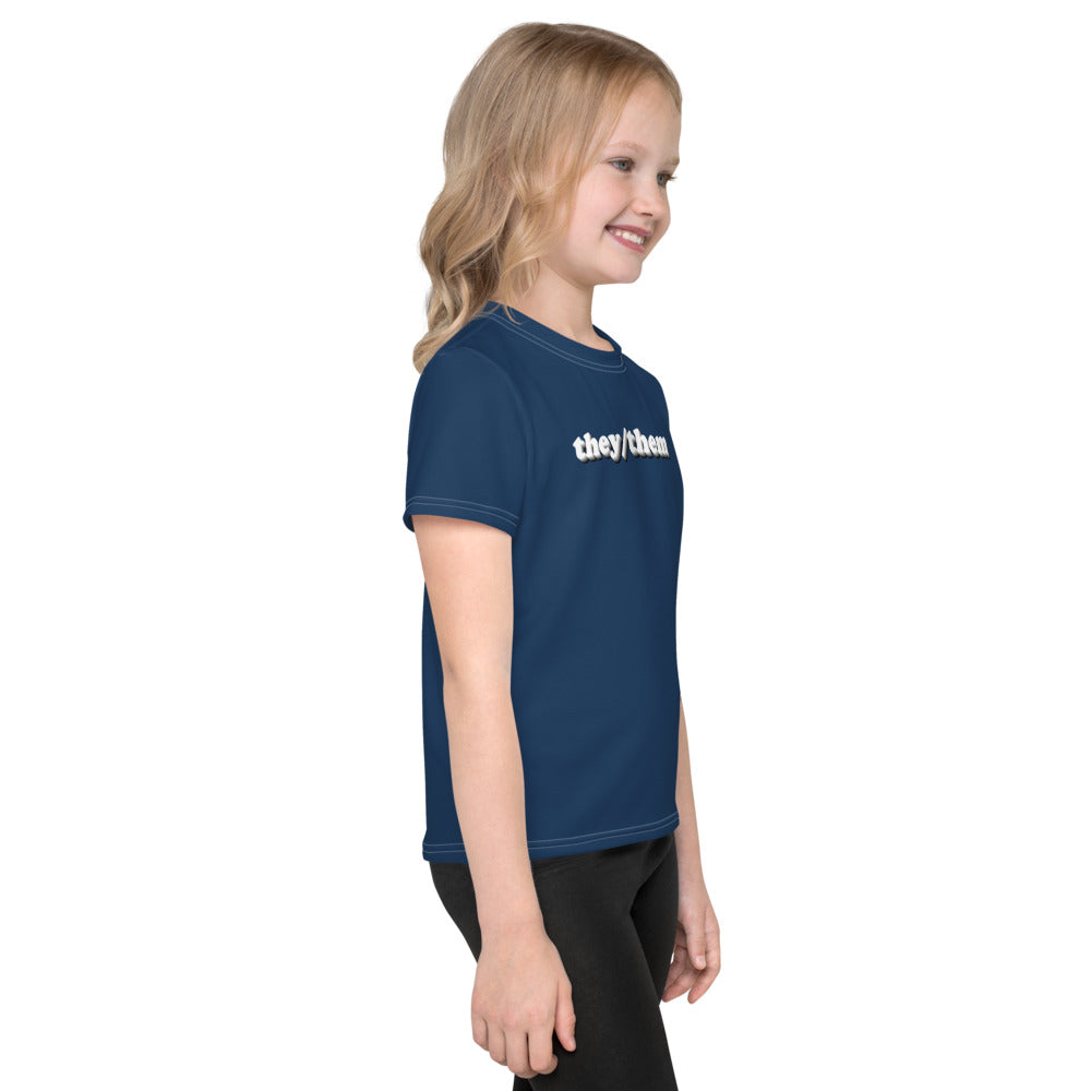 Option 2 - They/Them Gender Inclusive Kids Crew Neck T-Shirt in (In the) Navy