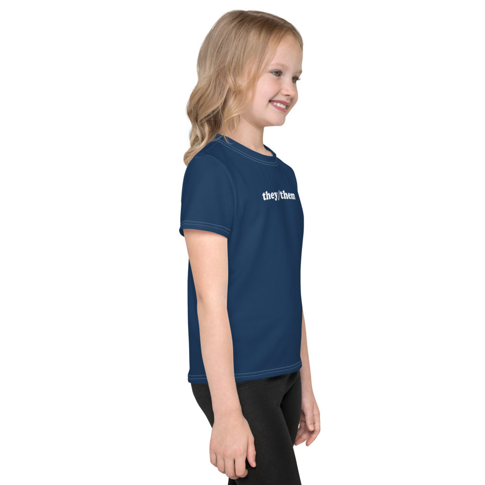 Option 4 - They/Them Gender Inclusive Kids Crew Neck T-Shirt in (In the) Navy