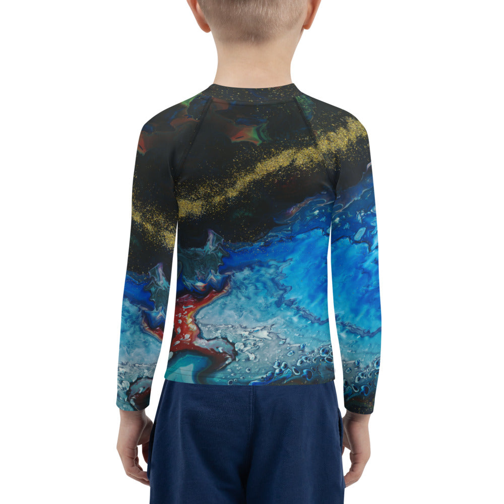 Gender Neutral Kids' Rash Guard/Swim Shirt in Gold Tooth