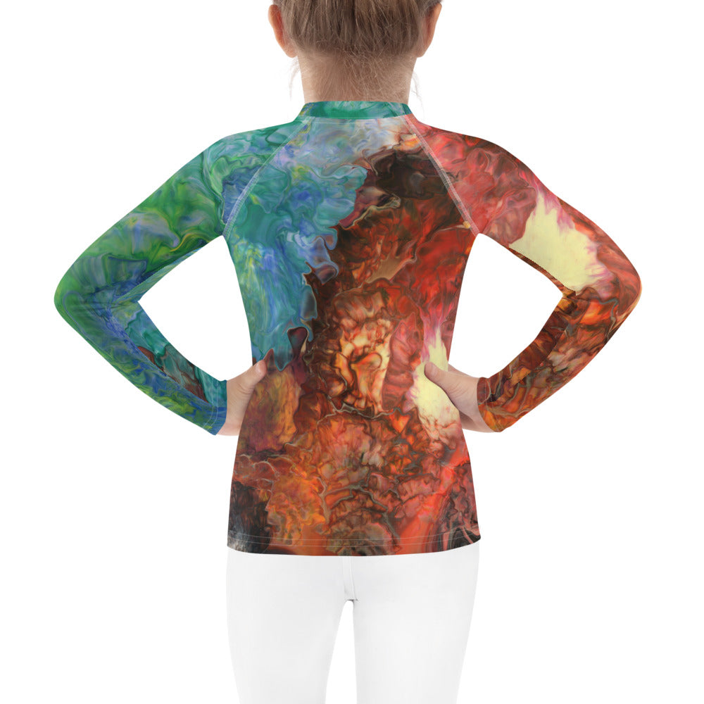 Gender Neutral Kids' Rash Guard/Swim Shirt in Aura Splash