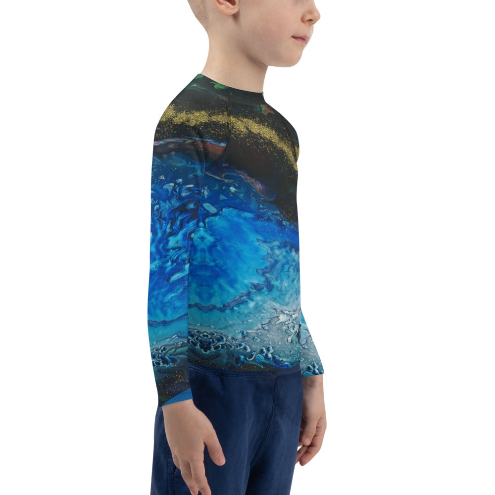 Gender Neutral Kids' Rash Guard/Swim Shirt in Gold Tooth