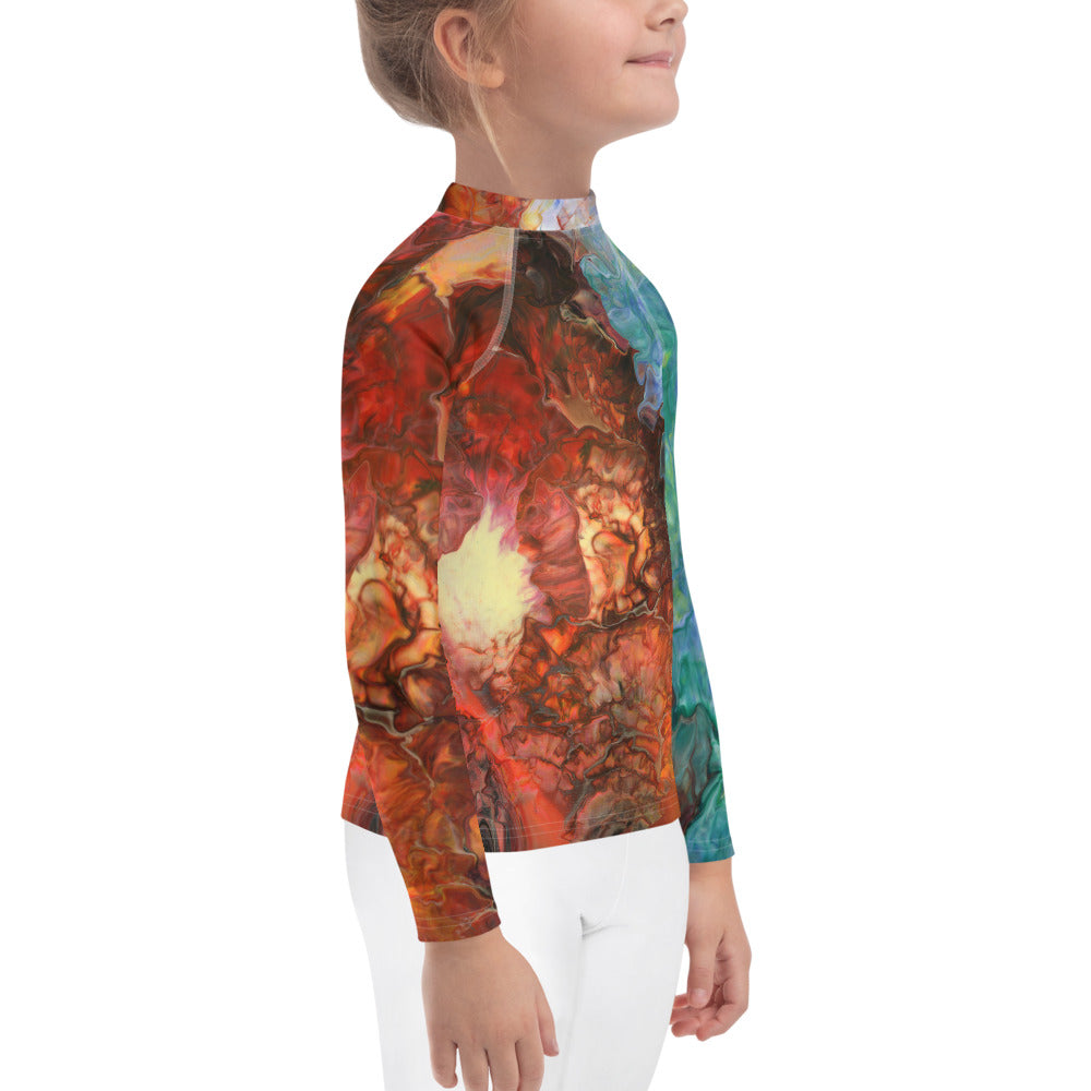 Gender Neutral Kids' Rash Guard/Swim Shirt in Aura Splash