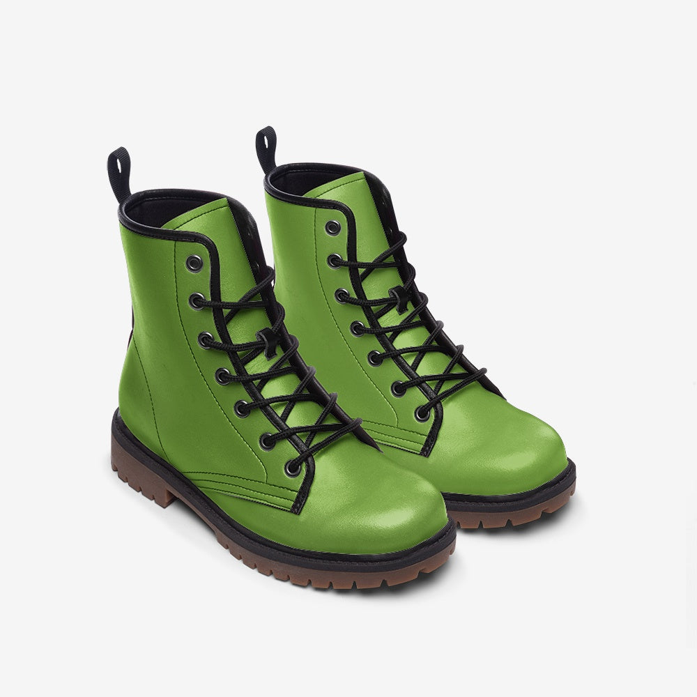 Vegan Leather Combat Boot in Green Grass