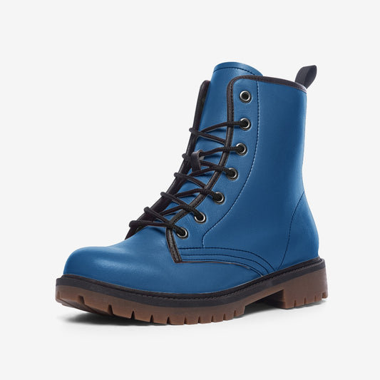 Vegan Leather Combat Boot in Water Blue