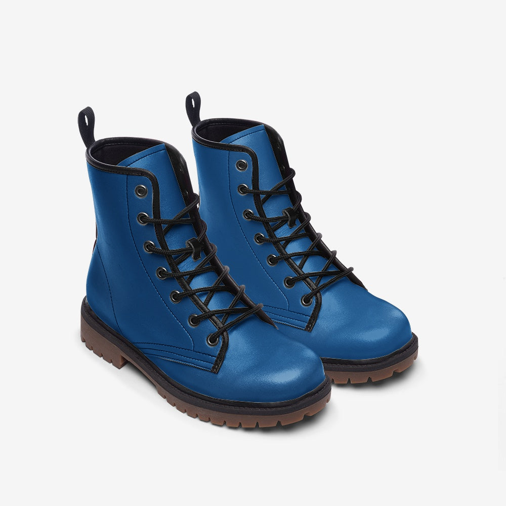 Vegan Leather Combat Boot in Water Blue