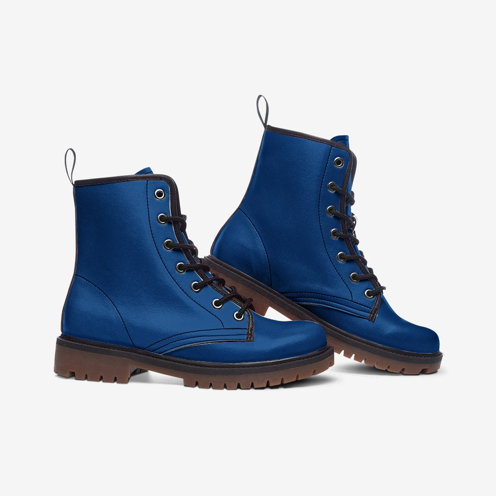 Vegan Leather Combat Boot in Water Blue