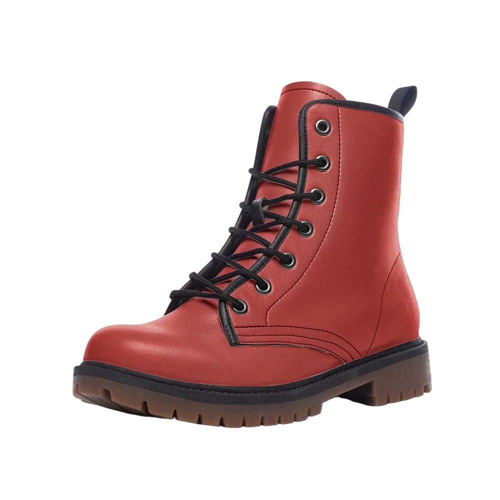 Vegan Leather Combat Boot in Cherry Red