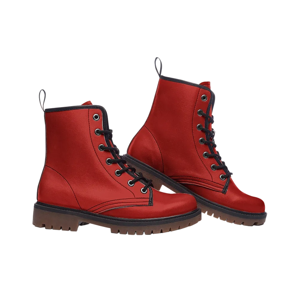 Vegan Leather Combat Boot in Cherry Red