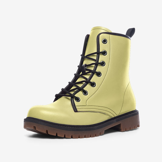 Vegan Leather Combat Boot in Butter Yellow