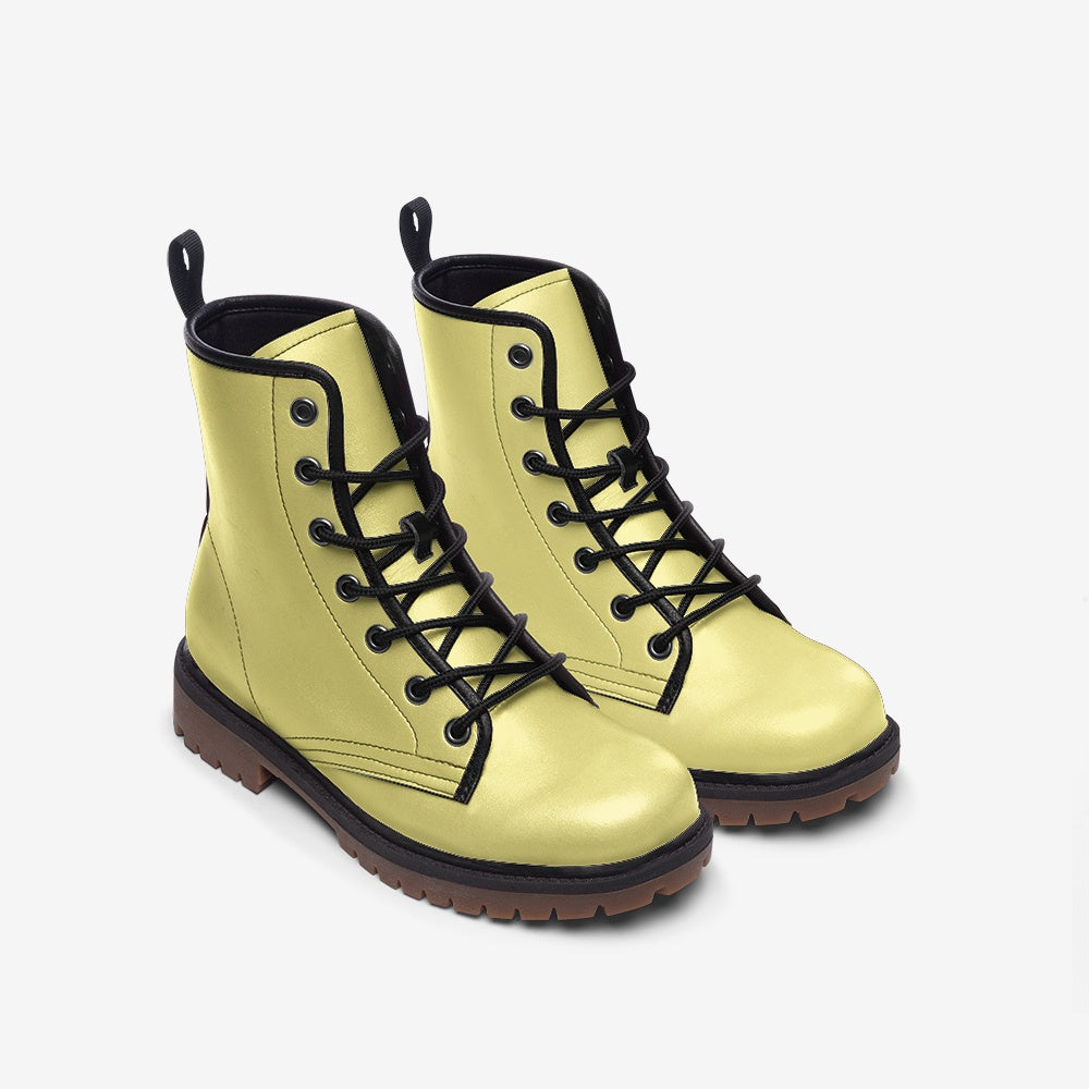 Vegan Leather Combat Boot in Butter Yellow