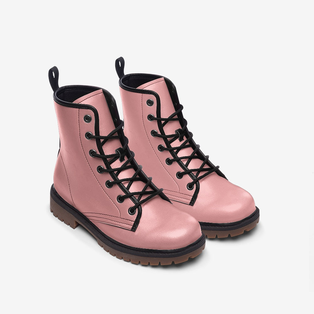Vegan Leather Combat Boot in Pink Petal