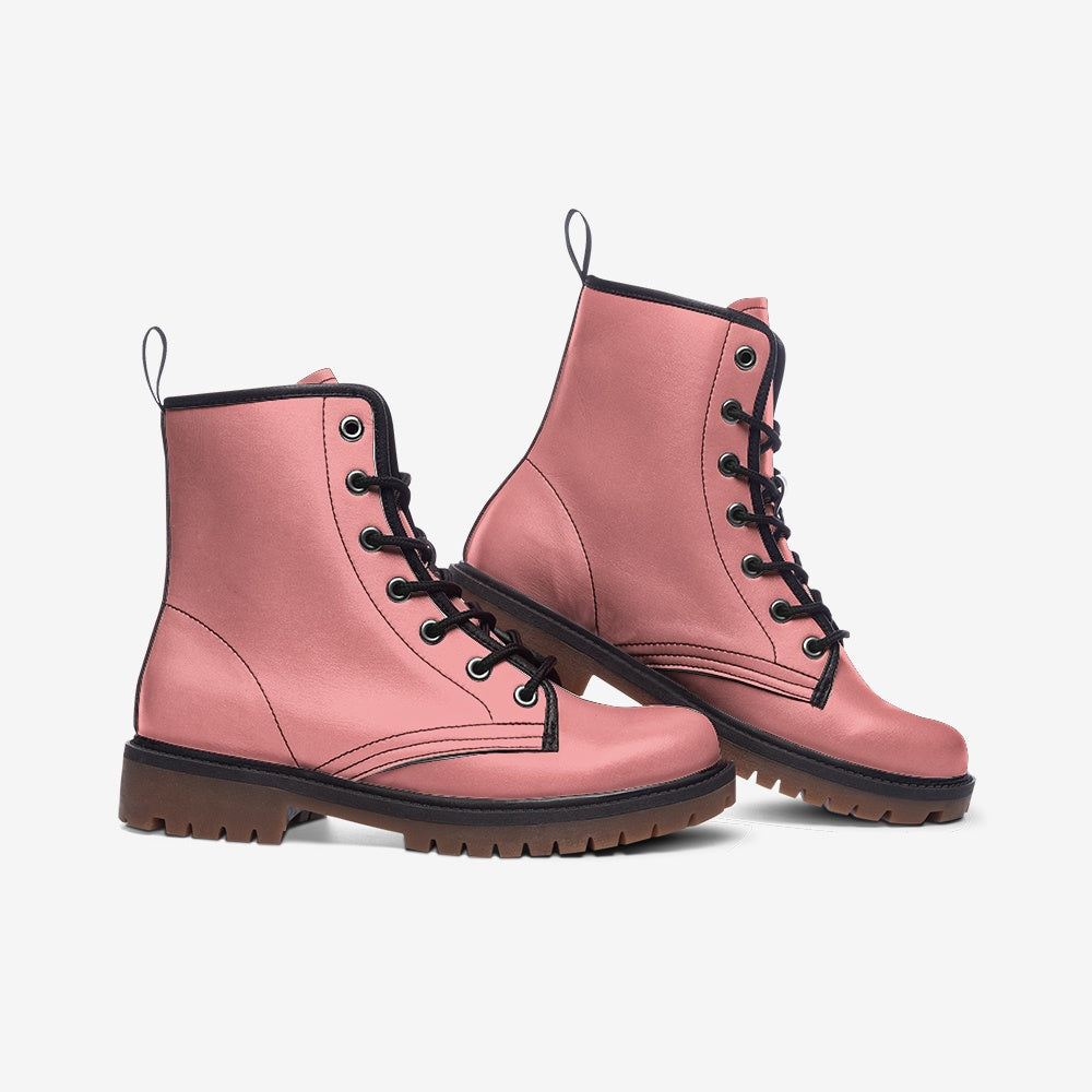 Vegan Leather Combat Boot in Pink Petal