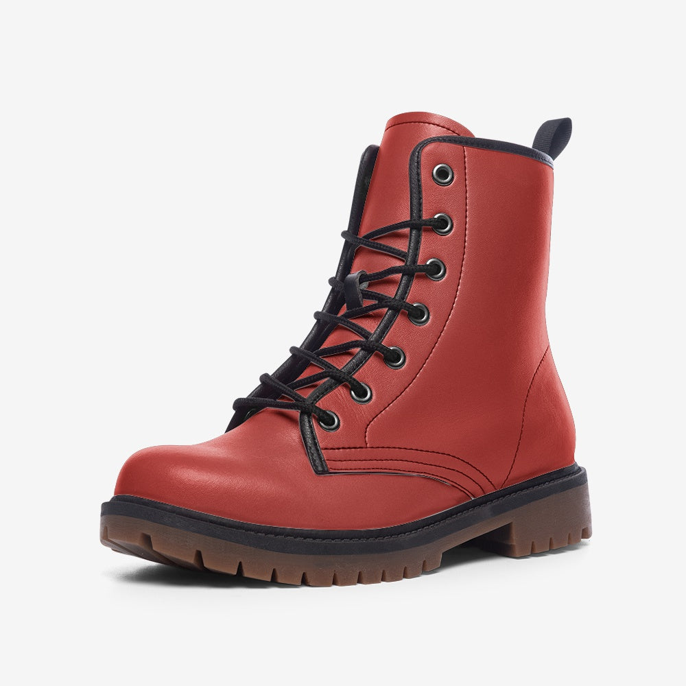 Vegan Leather Combat Boot in Cherry Red