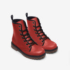 Vegan Leather Combat Boot in Cherry Red