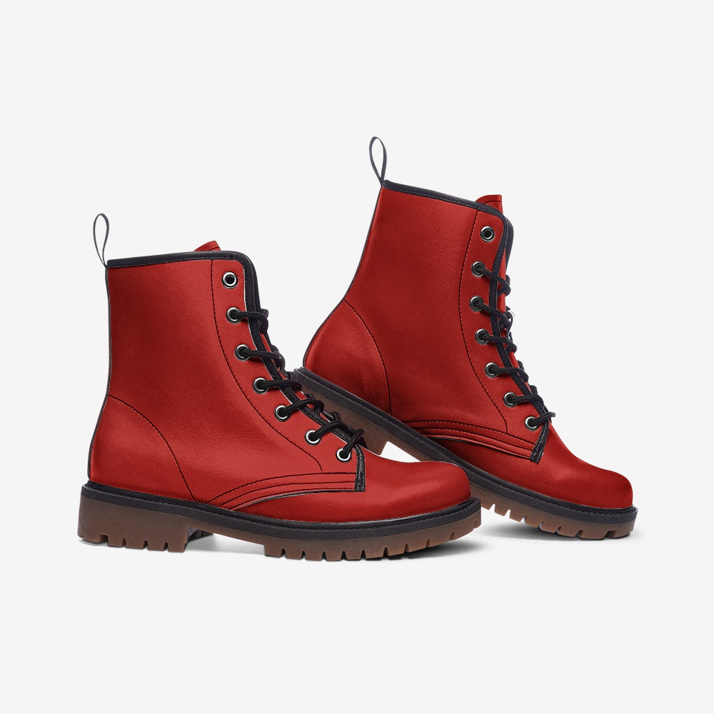 Vegan Leather Combat Boot in Cherry Red