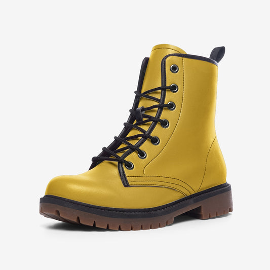 Vegan Leather Combat Boot in Gold Tooth