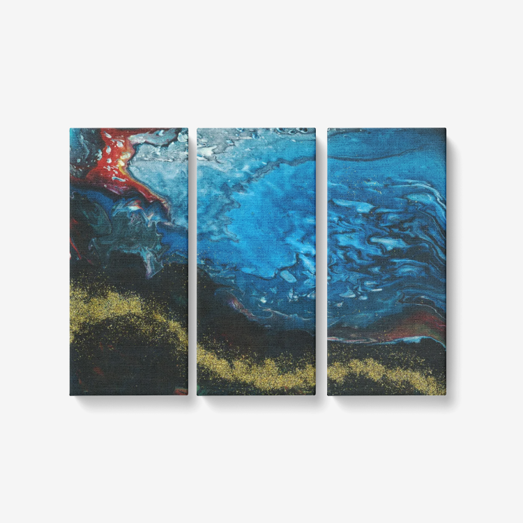Gold Stream Splash 3 Piece Canvas Wall Art for Living Room - Framed Ready to Hang 3x8"x18"