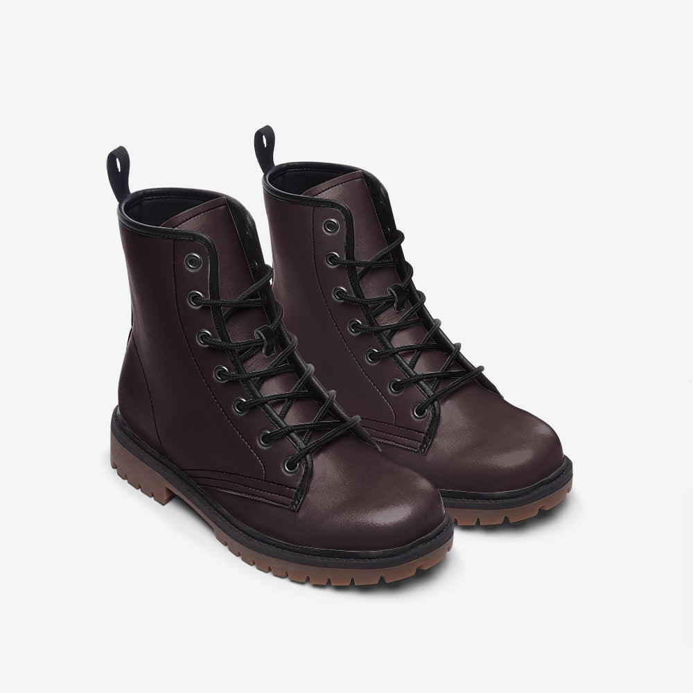 Vegan Leather Combat Boot in Chocolate Brown