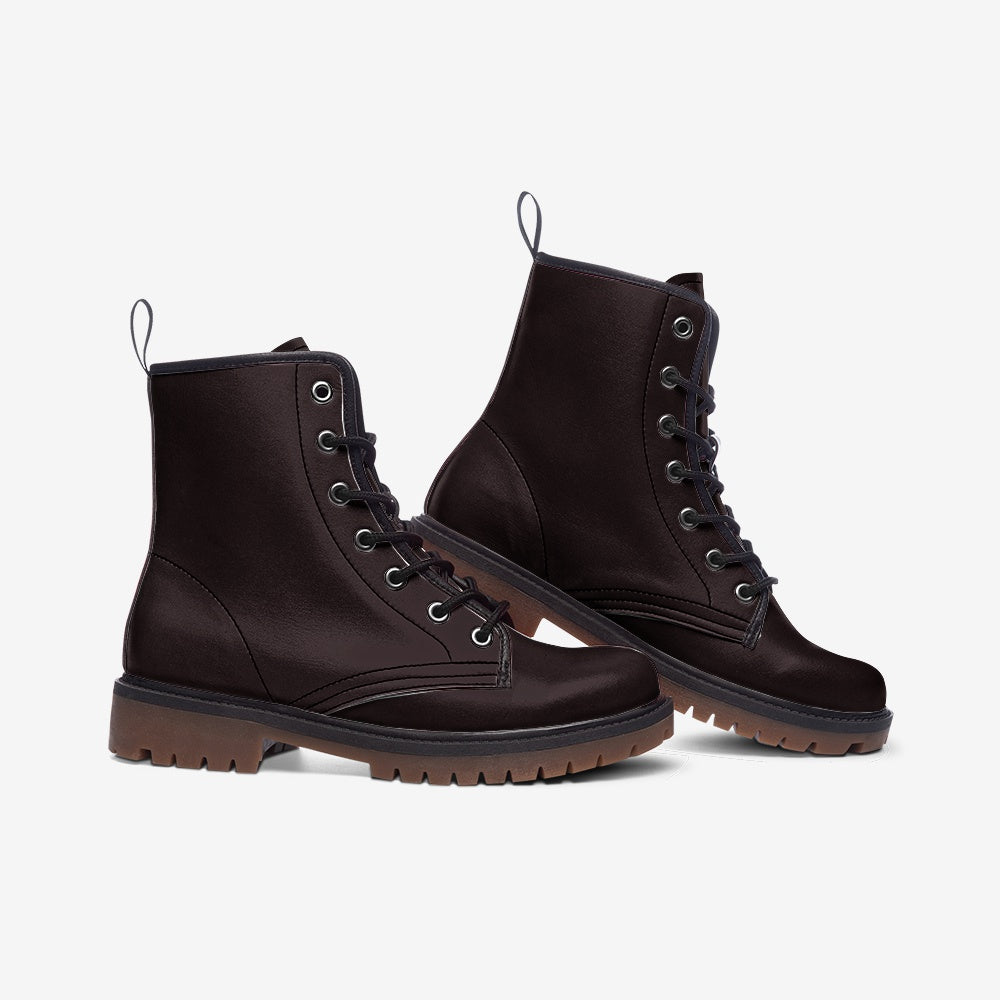 Vegan Leather Combat Boot in Chocolate Brown