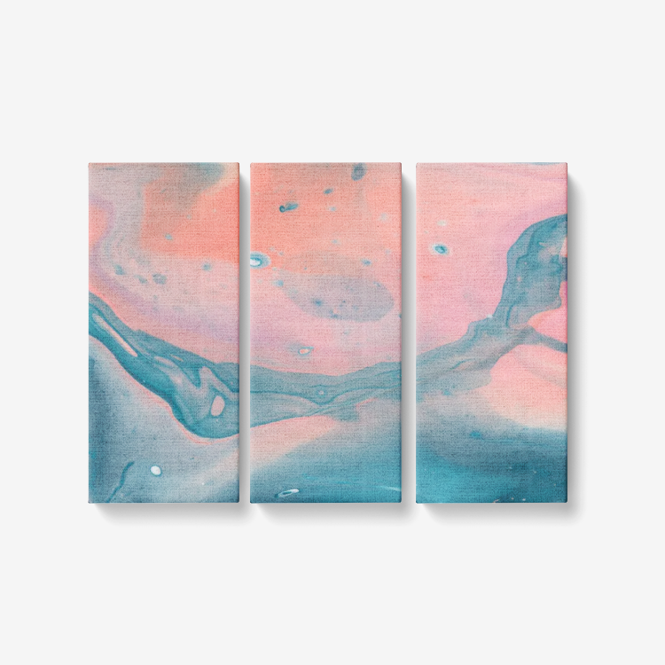 Proud Brigid Pink and Blue Acrylic Pour 3 Piece Canvas Wall Art for Living Room - Framed Ready to Hang 3x8"x18"
