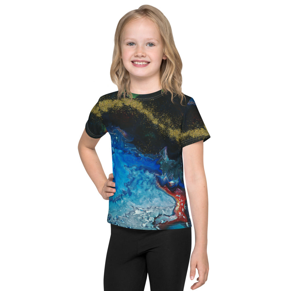 Gender Neutral Kids' Crew Neck T-Shirt in Gold Stream