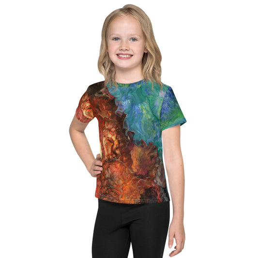 Gender Neutral Kids' Crew Neck T-Shirt in Aura Splash