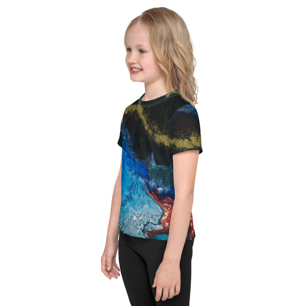 Gender Neutral Kids' Crew Neck T-Shirt in Gold Stream