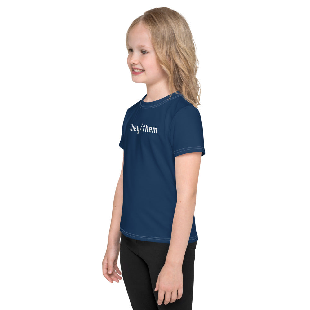 Option 1 -They/Them Gender Inclusive Kids Crew Neck T-Shirt in (In the) Navy