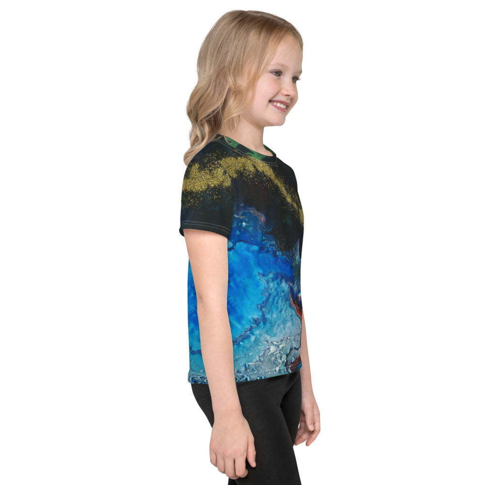 Gender Neutral Kids' Crew Neck T-Shirt in Gold Stream