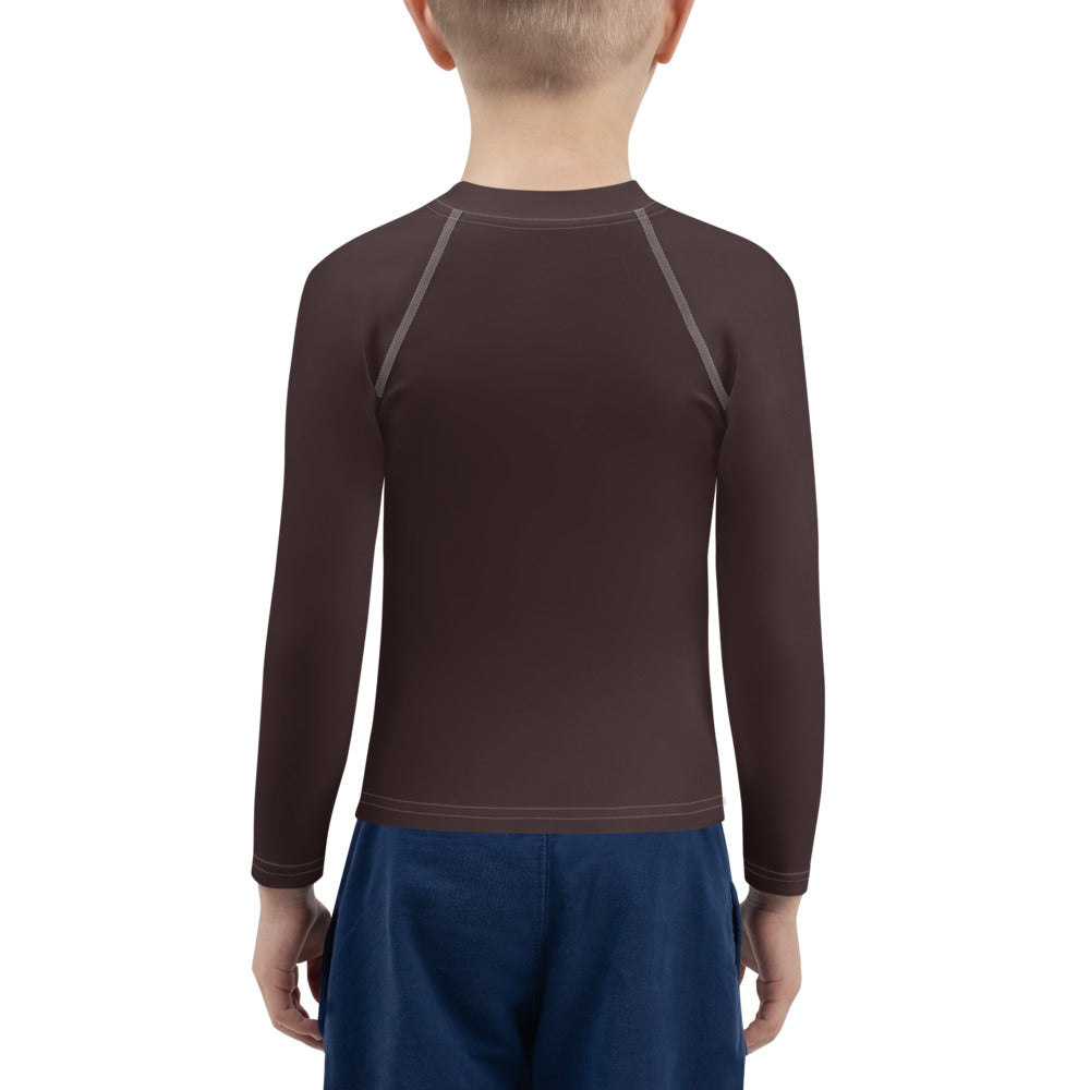 Gender Neutral Kids' Rash Guard/Swim Shirt in Chocolate Brown