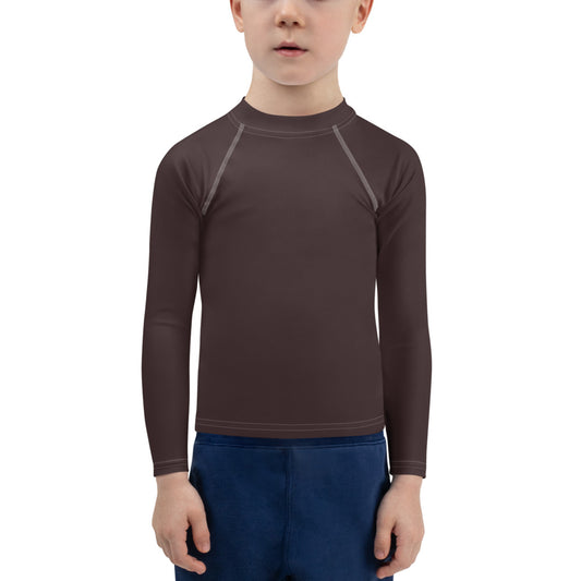 Gender Neutral Kids' Rash Guard/Swim Shirt in Chocolate Brown