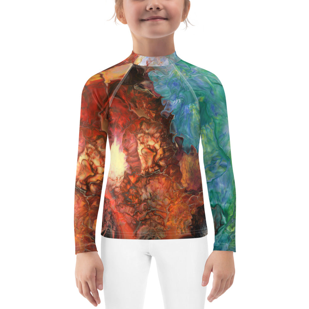 Gender Neutral Kids' Rash Guard/Swim Shirt in  Aura Splash