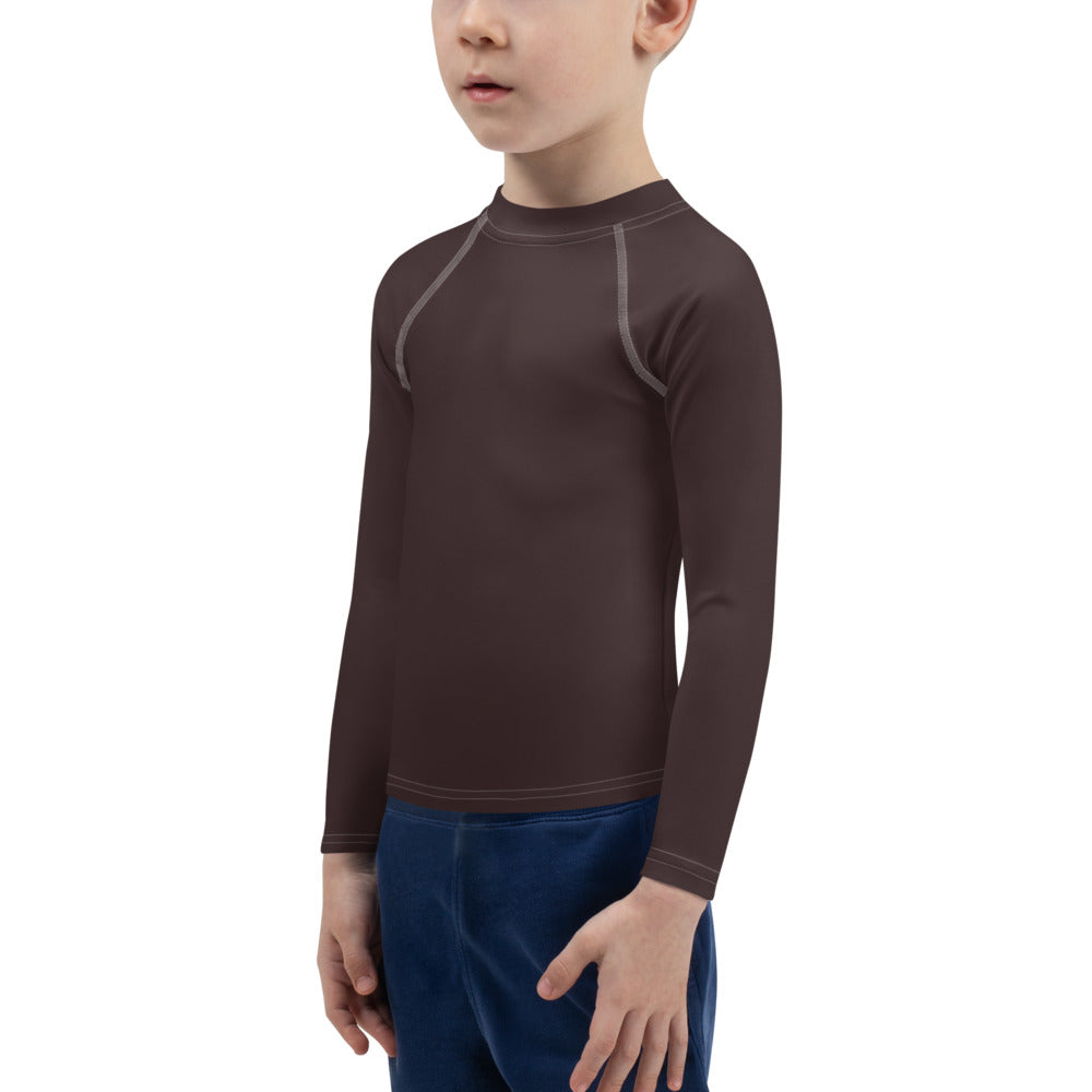 Gender Neutral Kids' Rash Guard/Swim Shirt in Chocolate Brown