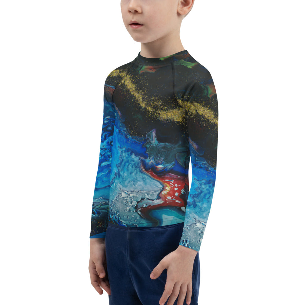 Gender Neutral Kids' Rash Guard/Swim Shirt in Gold Tooth