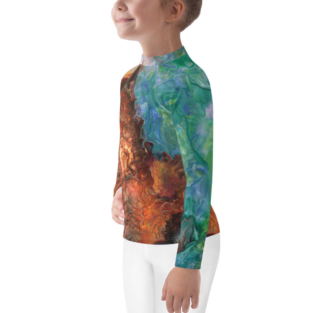Gender Neutral Kids' Rash Guard/Swim Shirt in  Aura Splash